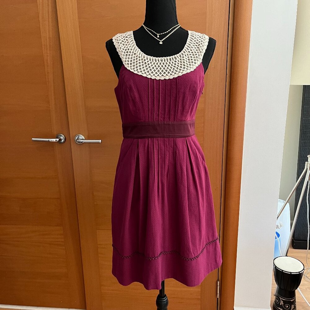 ANTHROPOLOGIE FLOREAT Lace Collar Retro Cotton Dress Size 4 NWO